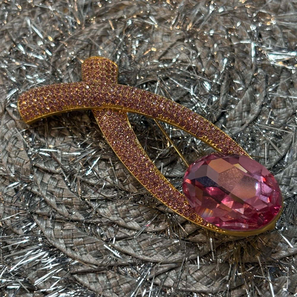 Off Park Collection Breast Cancer Awareness Pink and Gold  Brooch